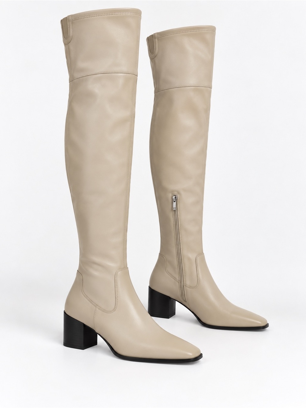 Marc Fisher LTD Beige Over the Knee Square Toe Block Heel Boots Size 5.5M